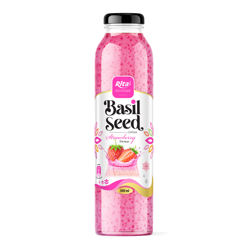 Basil seed drink 300ml glass strawberry