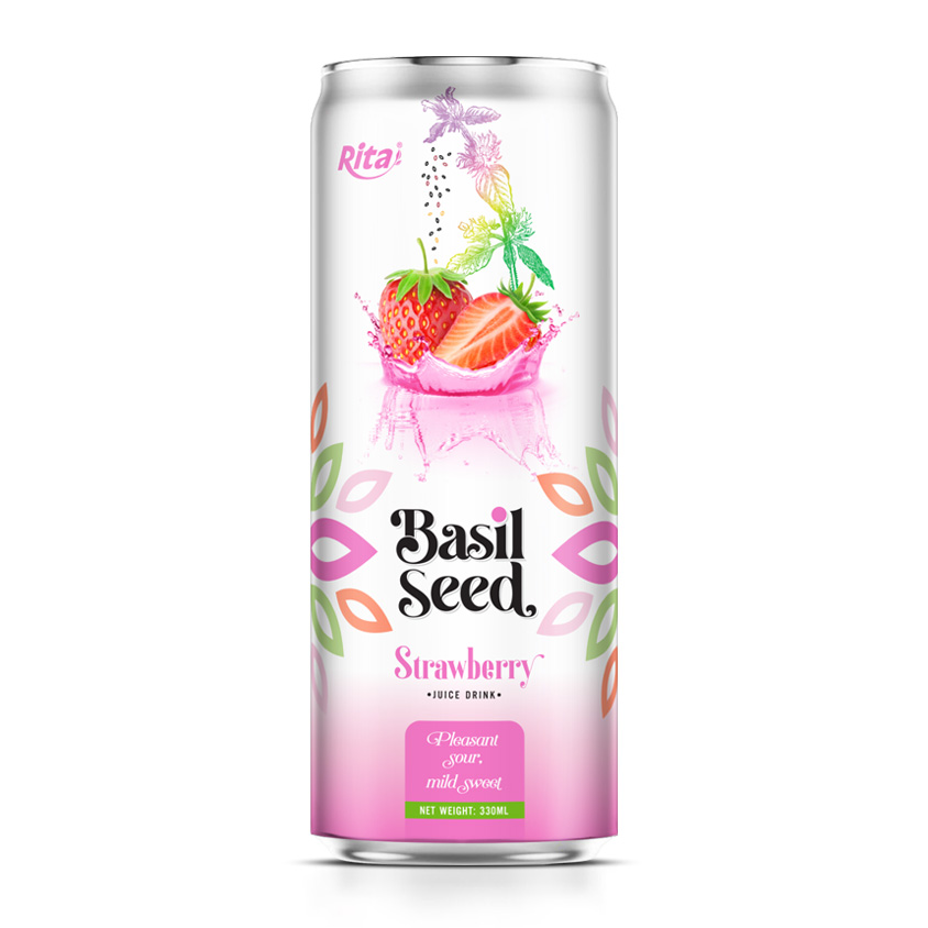 330ml can Basil seed Straw juice