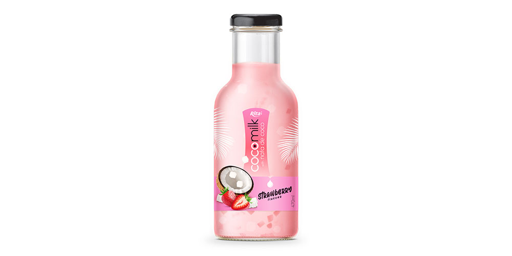 Coconut Milk with Strawberry Flavor 470ml Glass Bottle
