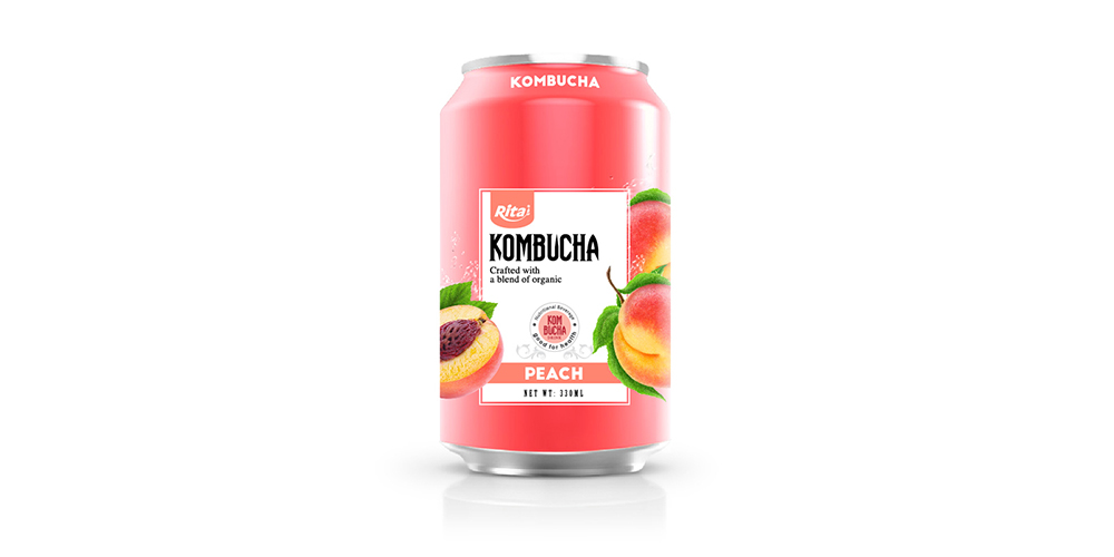 Kombucha Tea With Peach Juice 330ml Can  Rita Brand