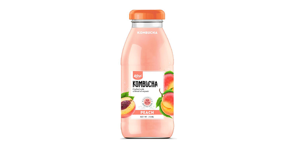 Kombucha Tea With Peach Juice 250ml Glass Bottle Rita Brand