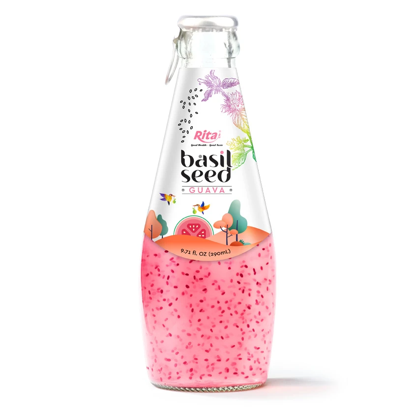 Chia and Basil Seeds Basil Seed With Guava Flavor 290ml Glass Bottle