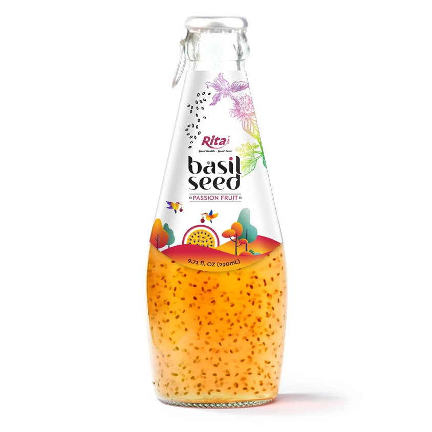 Chia and Basil Seeds Basil Seed With Passion Fruit 290ml Glass Bottle