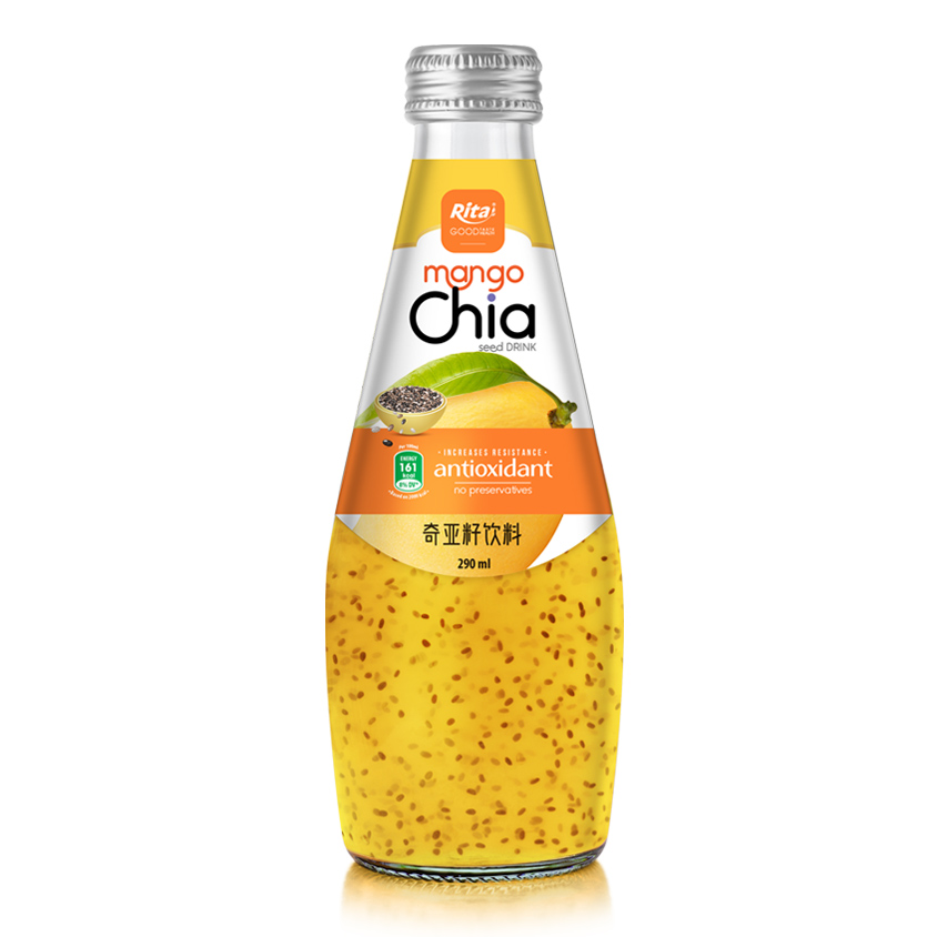 290ml glass bottle Best Chia seed drink with mango detox and antioxidant