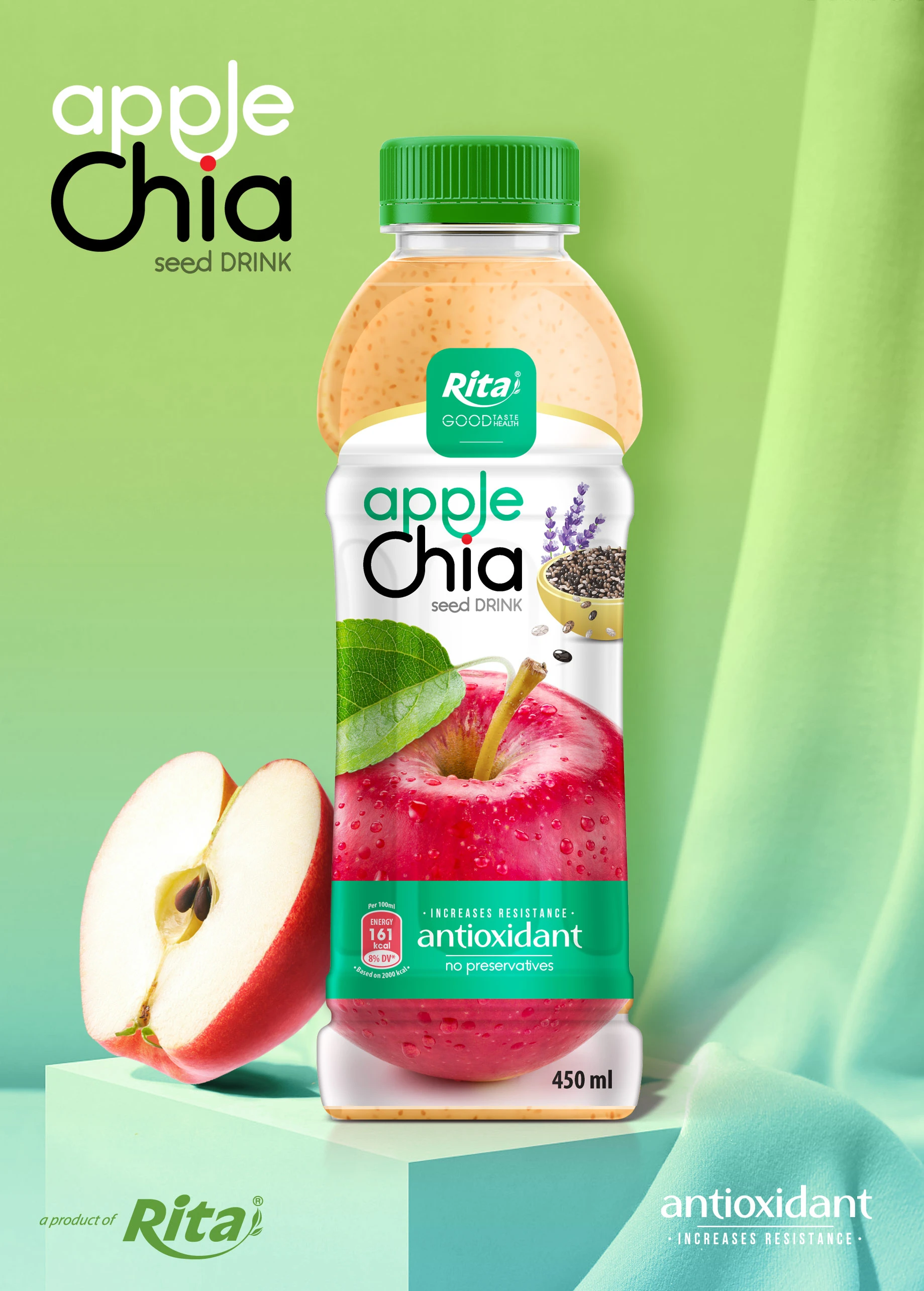 Chia and Basil Seeds: Chia Seed With Apple Flavor 450ml Pet Bottle