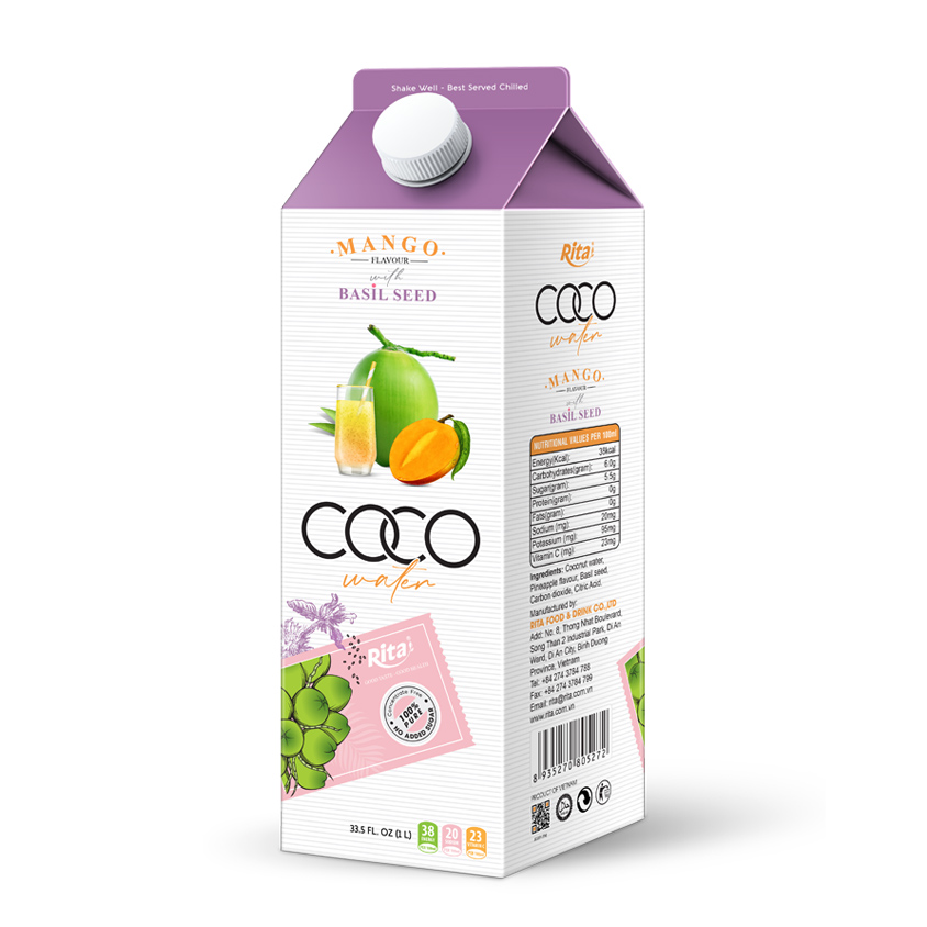 Coco water 1L paper pak mango basil