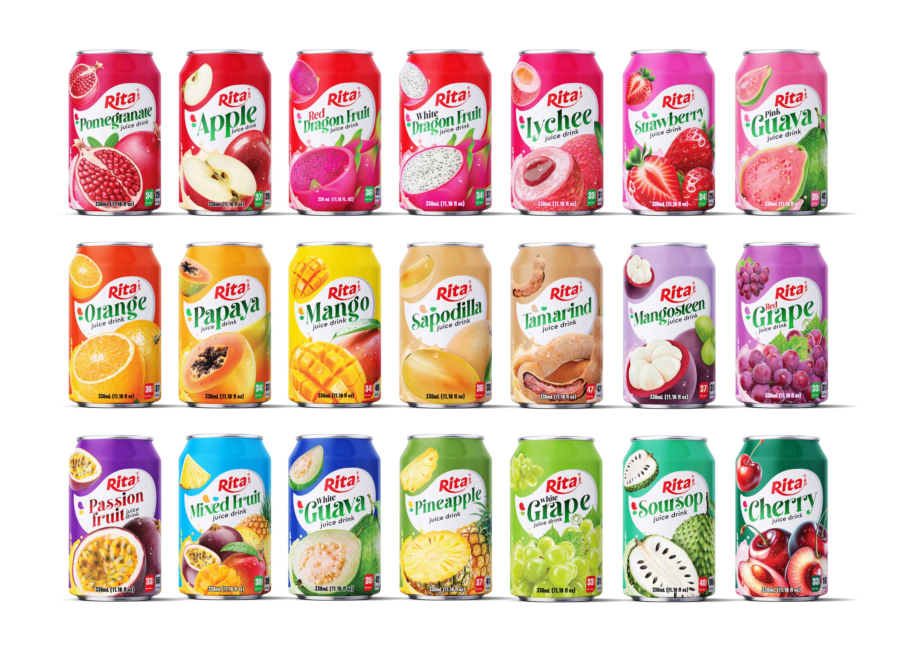 All Vietnam tropical fruit juice cans RITA own brand