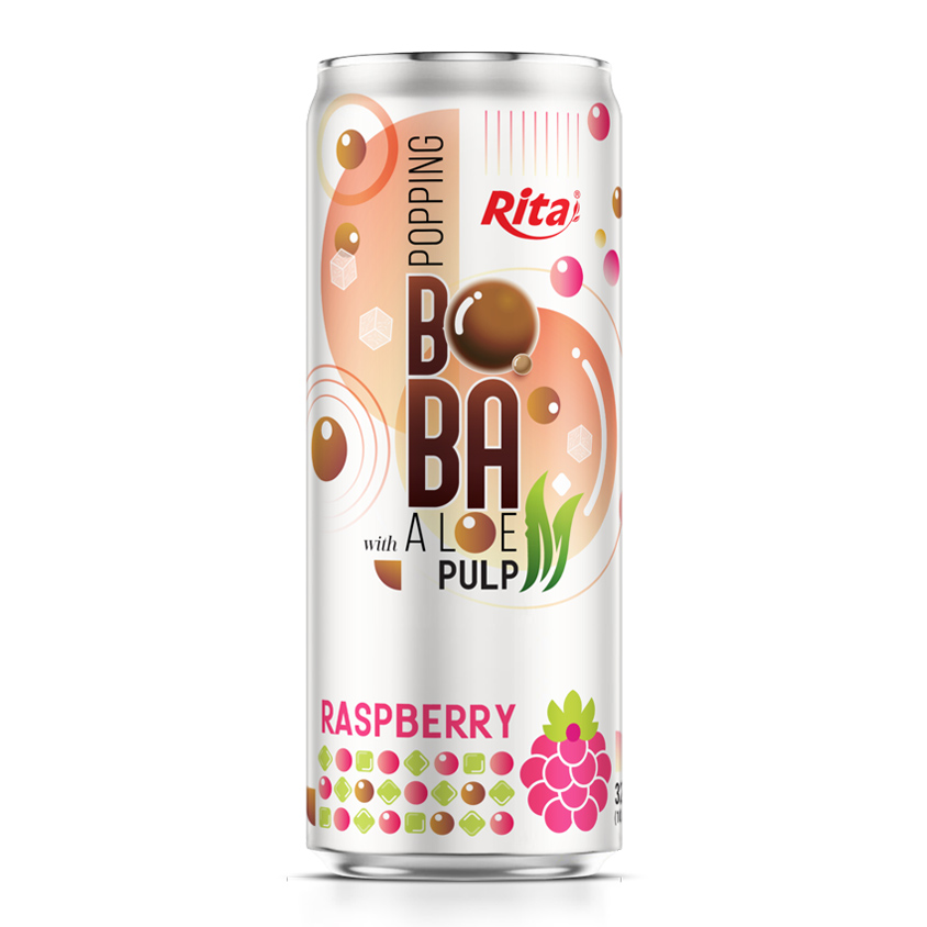 Popping Boba drink with Aloe vera Pulp and raspberry 320ml