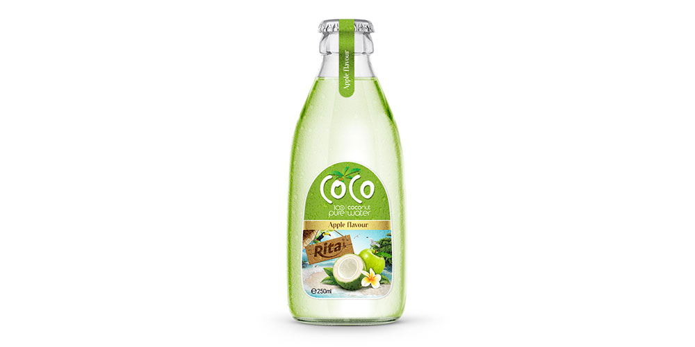 100% Pure Coconut  Water  Apple Flavor 250ml Glass Bottle