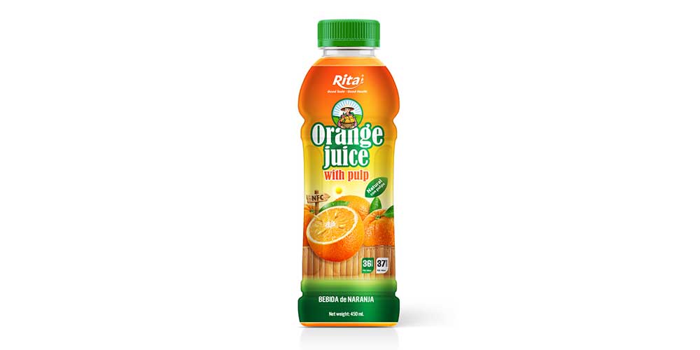 Wholesale 450ml Pet Bottle Orange juice with Pulp Drink