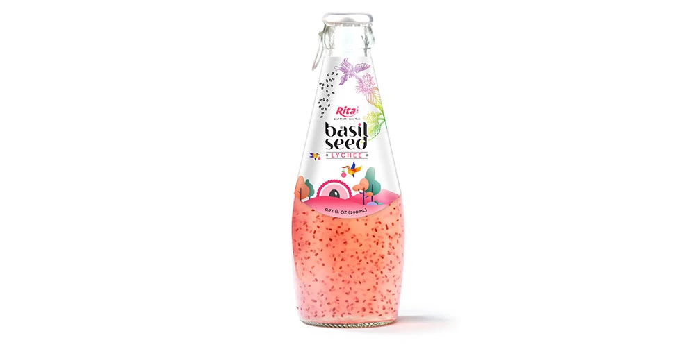 Chia and Basil Seeds Basil Seed With Lychee Flavor 290ml Glass Bottle