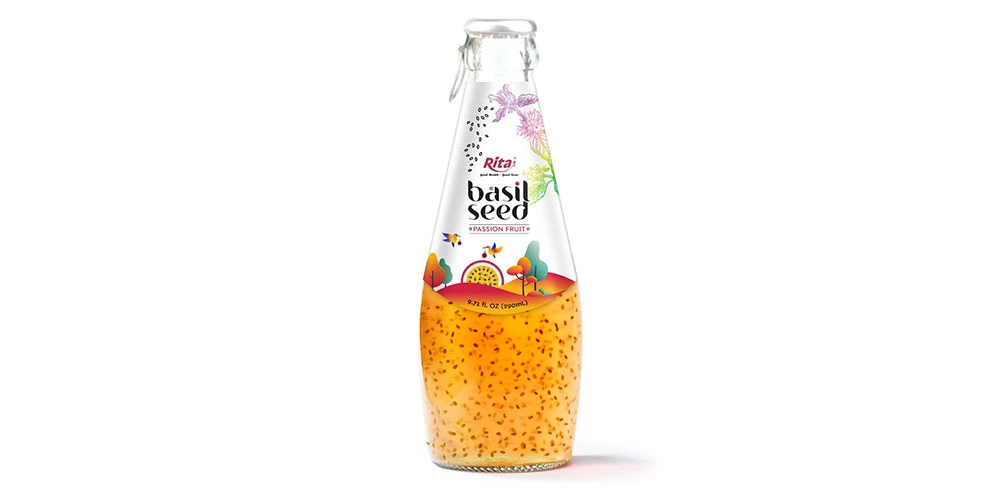 Chia and Basil Seeds Basil Seed With Passion Fruit 290ml Glass Bottle