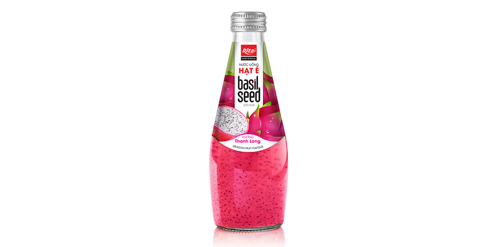 Dragon Fruit Flavor 290ml Glass Bottle Basil Seed Drink