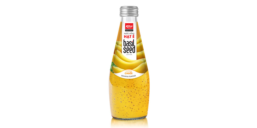Private Label Basil Seed Drink With Banana Flavor 290ml Glass Bottle