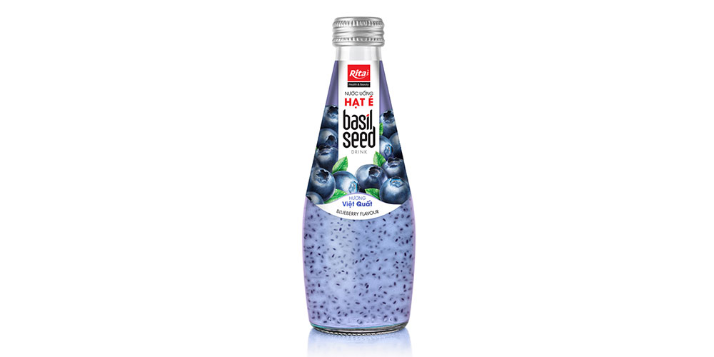 OEM Beverage 290ml Glass Bottle Basil Seed Drink With Blueberry Flavor