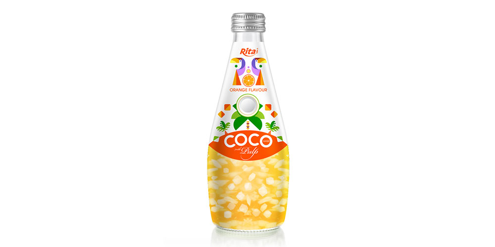 Coconut Water With Pulp And Orange Flavor 290ml Glass Bottle