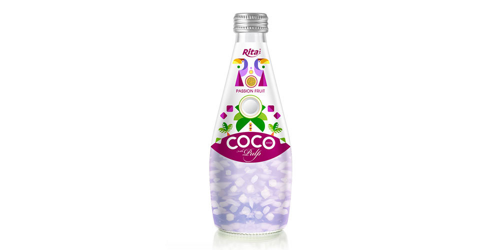 Coconut Water With Pulp And Passion Fruit Flavor 290ml Glass Bottle