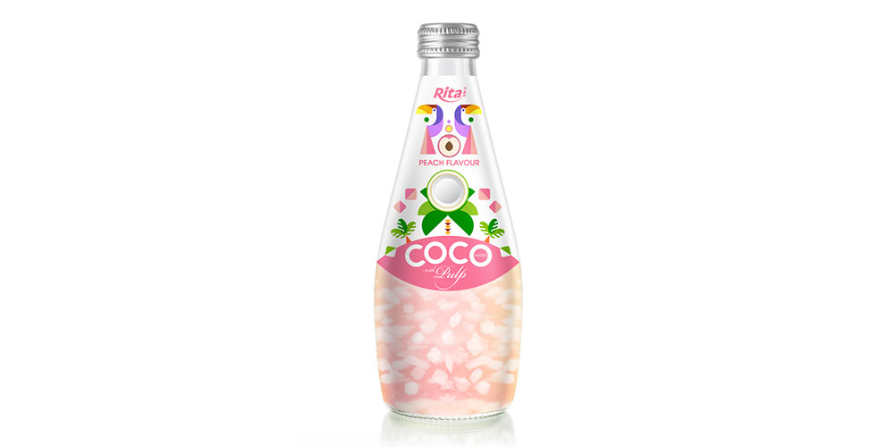 Coconut Water With Pulp And Peach Flavor 290ml Glass Bottle