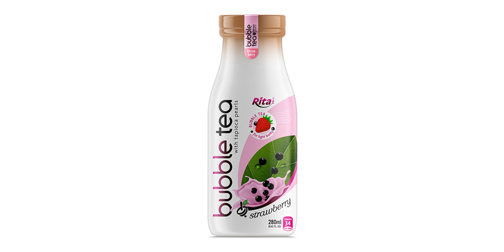 OEM Bubble Tea With Strawberry Flavor  280ml Glass Bottle