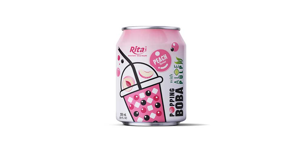 Hot Trending 8.4 fl oz Cans Peach Flavor Bubble Tea With Popping Boba