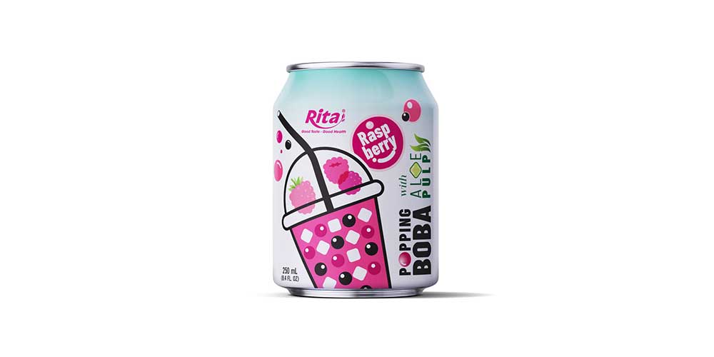 Natural  8.4 fl oz Cans Raspberry Flavor Bubble Tea With Popping Boba