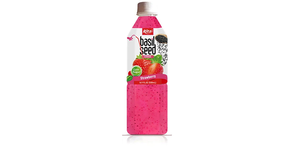 Chia and Basil Seeds Basil Seed Drink Strawberry Flavor 500ml Pet