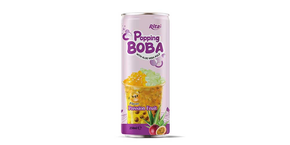 Bubble Tea Passion Fruit  Flavor With Boba And Aloe Vera