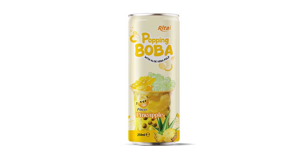 Bubble Tea Pineapple Flavor With Boba And Aloe Vera