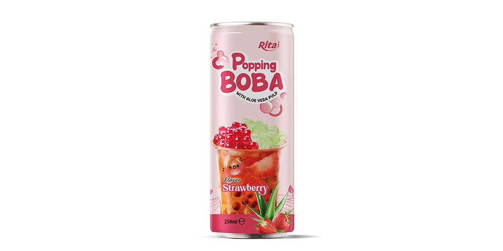 Bubble Tea Strawberry Flavor With Boba And Aloe Vera